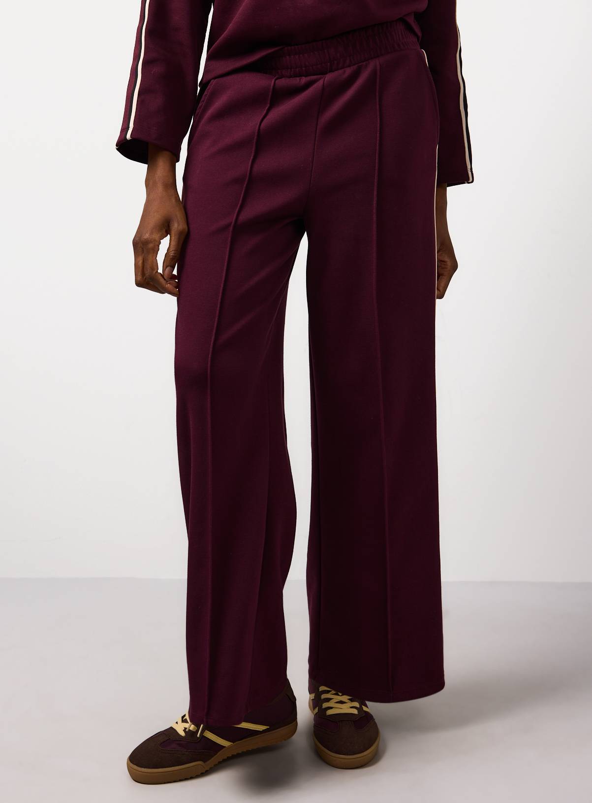 Dark Red Elevated Side Stripe Co-ord Wide Leg Joggers L - Image 2